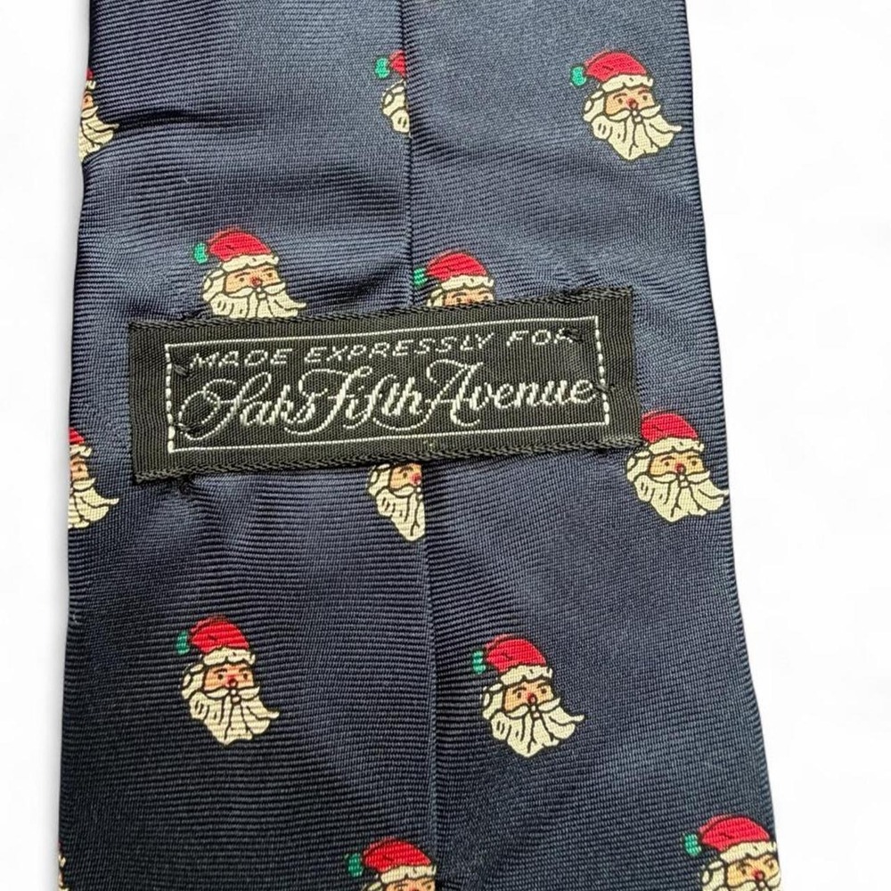 Vintage Saks Fifth Avenue Santa Christmas 100% Silk Made in USA Holiday Necktie